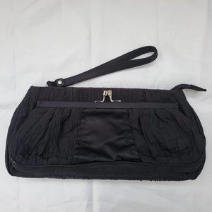 Pleated/Crinkled Satin Evening Wristlet Clutch Black Colour